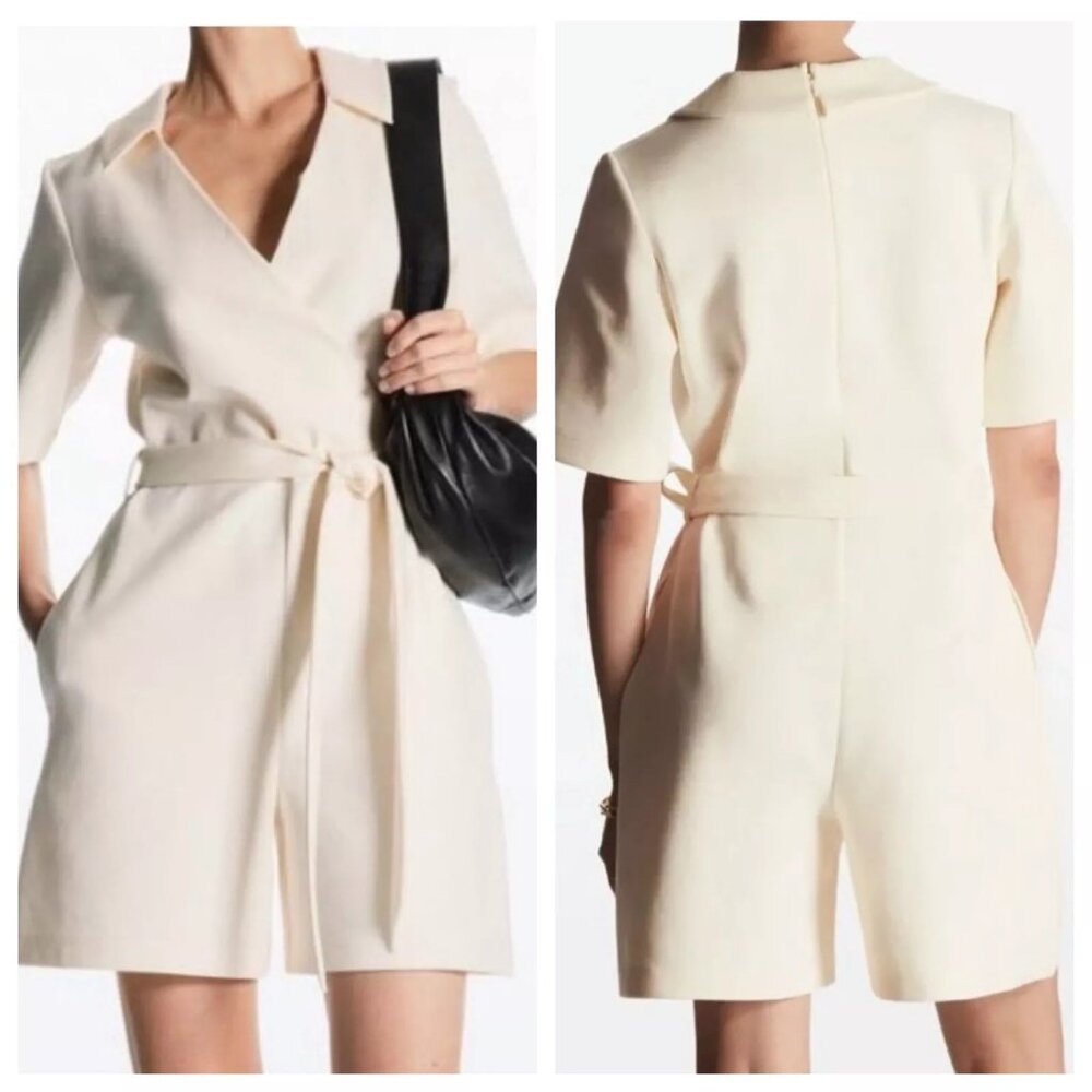 Cos Belted Wrap-effect Playsuit Tie Cream Ivory Collared Romper Jumpsuit Overall